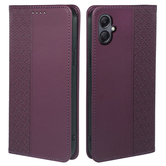 For Samsung Galaxy A06 Case Four-Leaf Clover Leather Flip Phone Cover Stand Wallet - Dark Purple