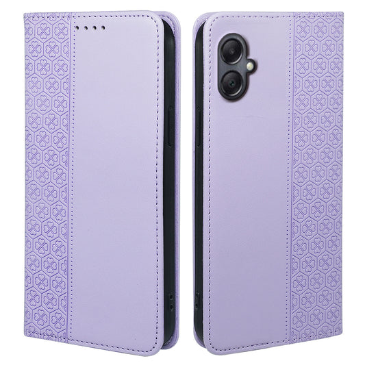 For Samsung Galaxy A06 Case Four-Leaf Clover Leather Flip Phone Cover Stand Wallet - Light Purple