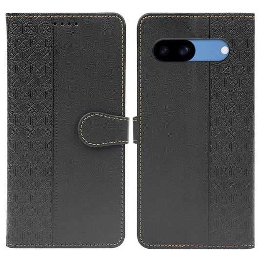 For Google Pixel 8a Case Magnetic Clasp Four-Leaf Clover Leather Phone Cover - Black