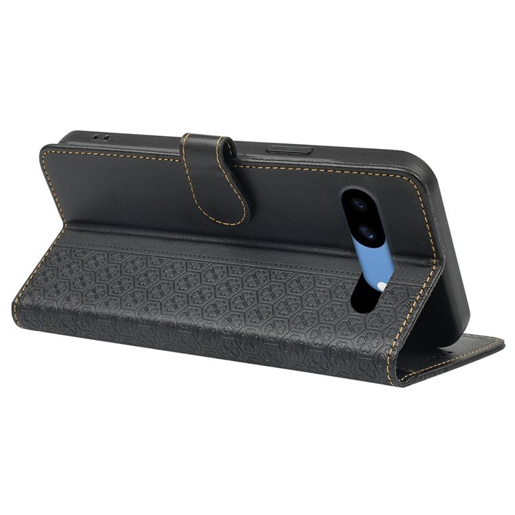 For Google Pixel 8a Case Magnetic Clasp Four-Leaf Clover Leather Phone Cover - Black