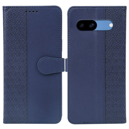 For Google Pixel 8a Case Magnetic Clasp Four-Leaf Clover Leather Phone Cover - Blue