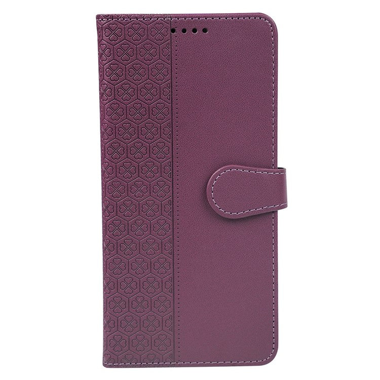 For Google Pixel 8a Case Magnetic Clasp Four-Leaf Clover Leather Phone Cover - Dark Purple