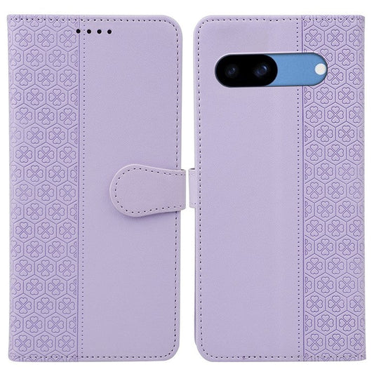 For Google Pixel 8a Case Magnetic Clasp Four-Leaf Clover Leather Phone Cover - Light Purple
