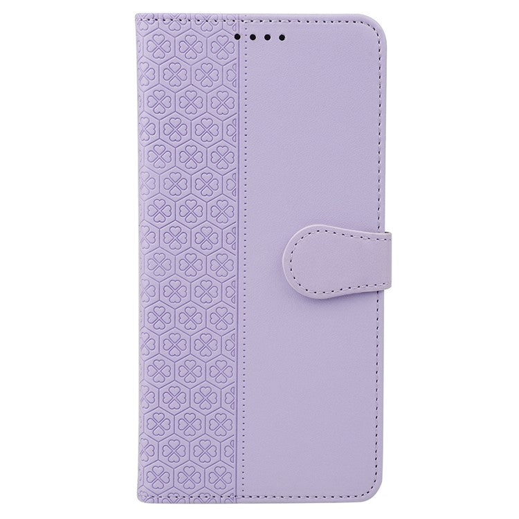 For Google Pixel 8a Case Magnetic Clasp Four-Leaf Clover Leather Phone Cover - Light Purple