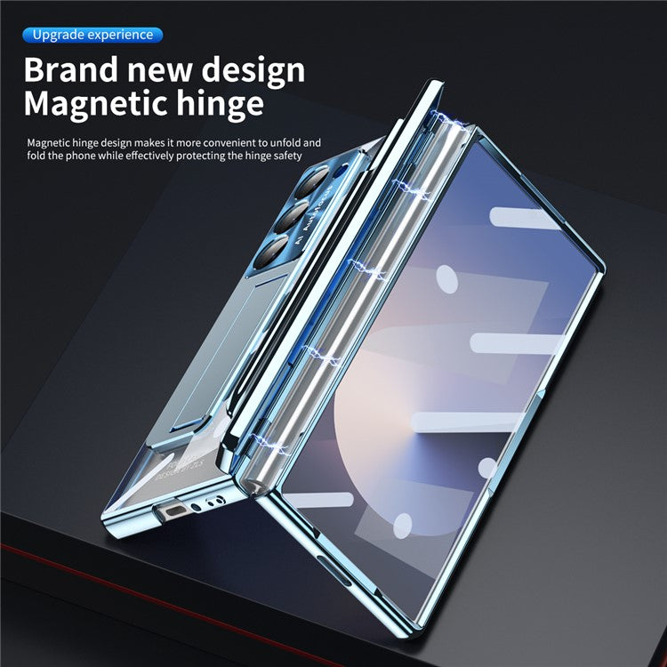 For Samsung Galaxy Z Fold6 5G Case Stylus Slot Hinge Kickstand PC Cover with Screen Film / Stylus - Blue