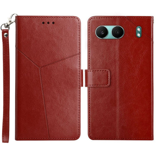 HT01 For OnePlus Nord 4 Case Y-Shaped Lines Imprint Leather Phone Cover - Brown