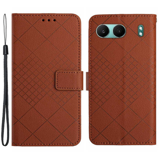 HT06 For OnePlus Nord 4 Wallet Phone Case Imprint PU Leather Flip Folio Cover - Brown