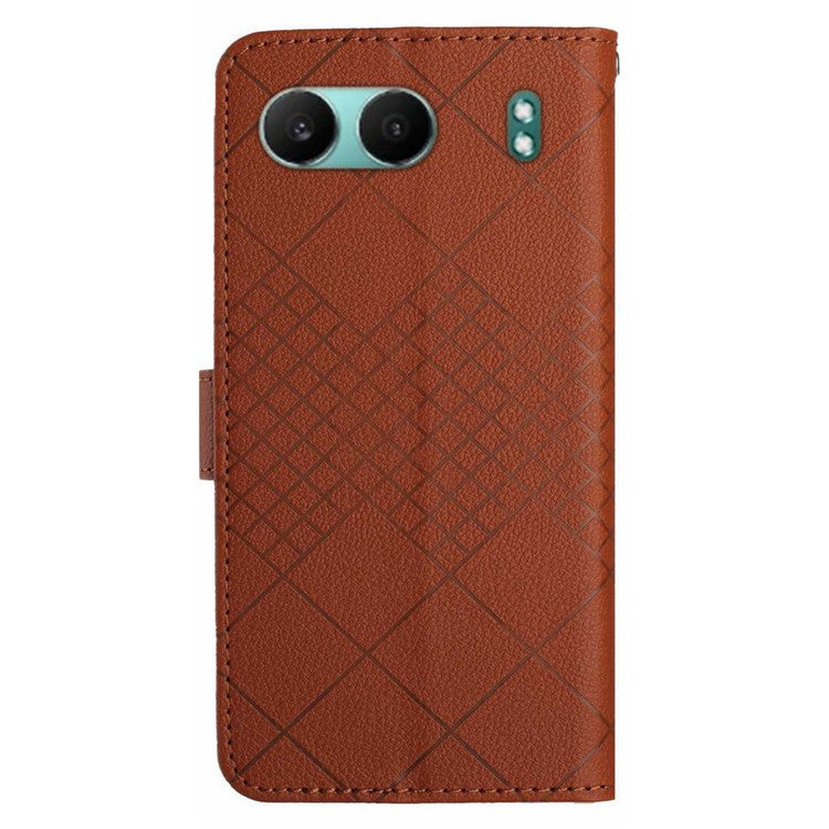 HT06 For OnePlus Nord 4 Wallet Phone Case Imprint PU Leather Flip Folio Cover - Brown