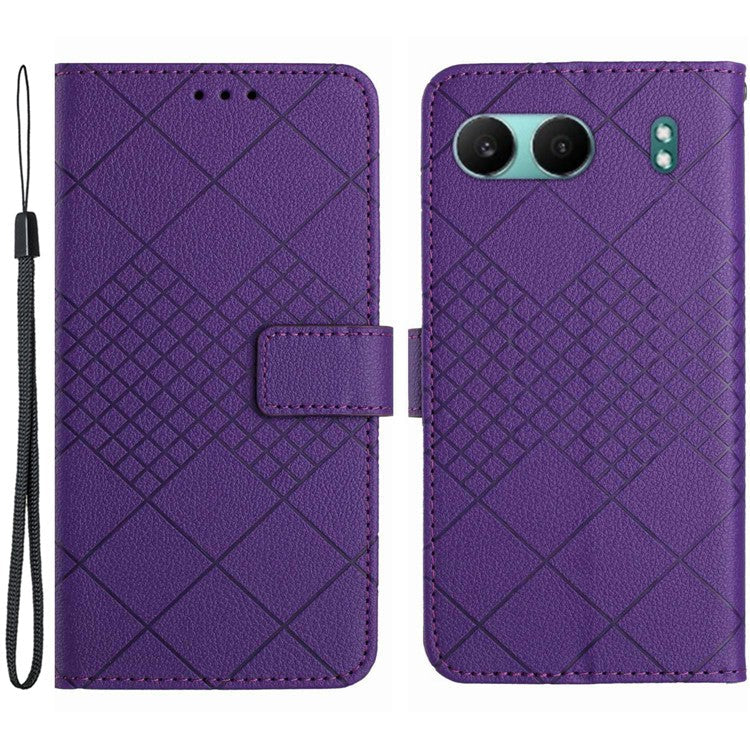 HT06 For OnePlus Nord 4 Wallet Phone Case Imprint PU Leather Flip Folio Cover - Dark Purple