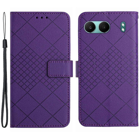 HT06 For OnePlus Nord 4 Wallet Phone Case Imprint PU Leather Flip Folio Cover - Dark Purple