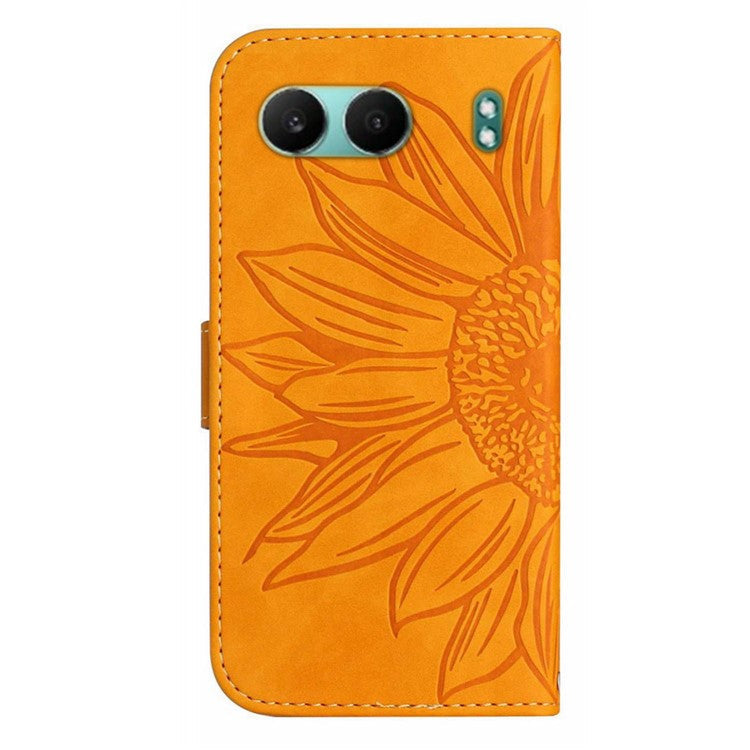 HT04 For OnePlus Nord 4 Case Sunflower Imprint Leather Wallet Phone Cover with Wrist Strap - Yellow