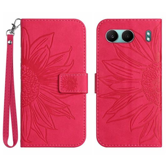 HT04 For OnePlus Nord 4 Case Sunflower Imprint Leather Wallet Phone Cover with Wrist Strap - Rose