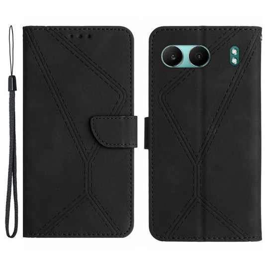 HT05 For OnePlus Nord 4 Case Skin-Touch Lines PU Leather Flip Phone Cover - Black