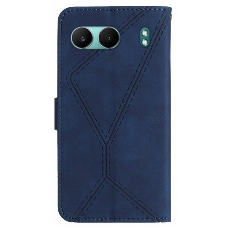 HT05 For OnePlus Nord 4 Case Skin-Touch Lines PU Leather Flip Phone Cover - Blue