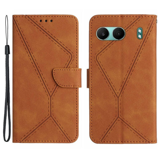 HT05 For OnePlus Nord 4 Case Skin-Touch Lines PU Leather Flip Phone Cover - Brown