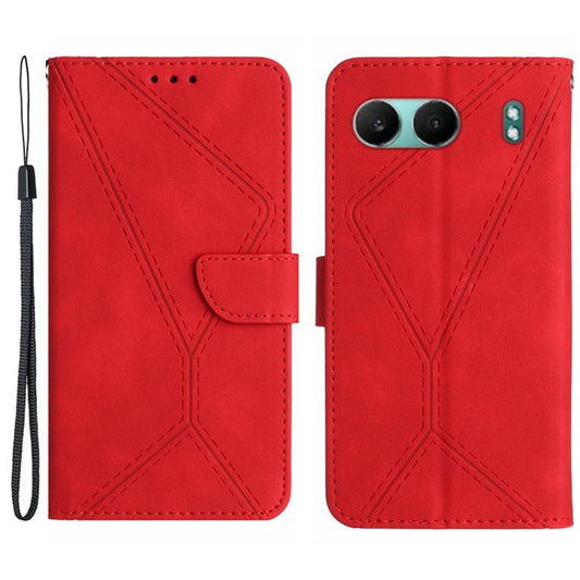 HT05 For OnePlus Nord 4 Case Skin-Touch Lines PU Leather Flip Phone Cover - Red
