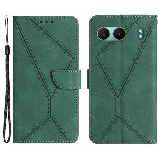 HT05 For OnePlus Nord 4 Case Skin-Touch Lines PU Leather Flip Phone Cover - Green