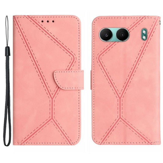 HT05 For OnePlus Nord 4 Case Skin-Touch Lines PU Leather Flip Phone Cover - Pink