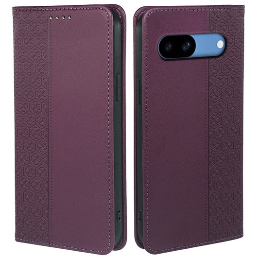 For Google Pixel 8a Case Four-Leaf Clover Leather Flip Phone Cover Stand Wallet - Dark Purple