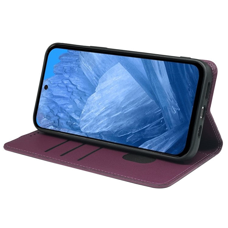 For Google Pixel 8a Case Four-Leaf Clover Leather Flip Phone Cover Stand Wallet - Dark Purple