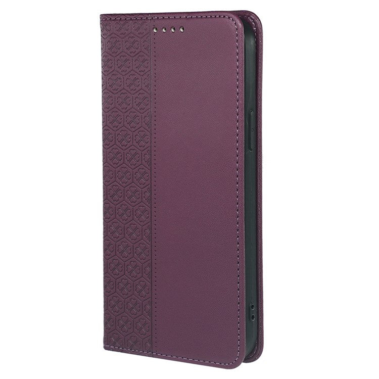 For Google Pixel 8a Case Four-Leaf Clover Leather Flip Phone Cover Stand Wallet - Dark Purple