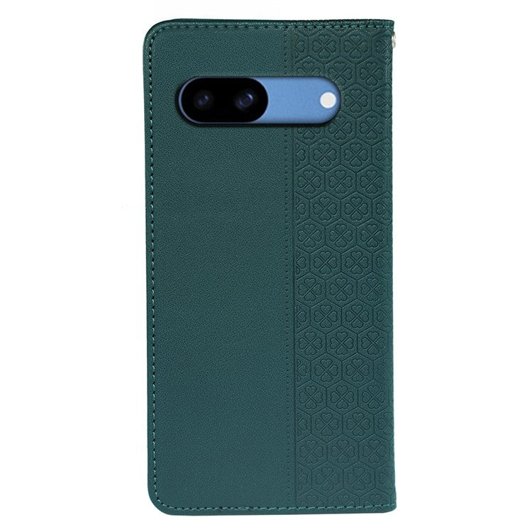 For Google Pixel 8a Case Four-Leaf Clover Leather Flip Phone Cover Stand Wallet - Green