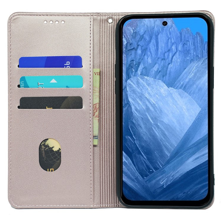 For Google Pixel 8a Case Four-Leaf Clover Leather Flip Phone Cover Stand Wallet - Rose Gold