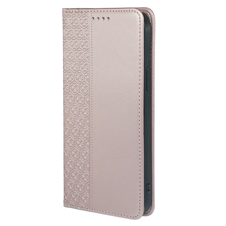 For Google Pixel 8a Case Four-Leaf Clover Leather Flip Phone Cover Stand Wallet - Rose Gold