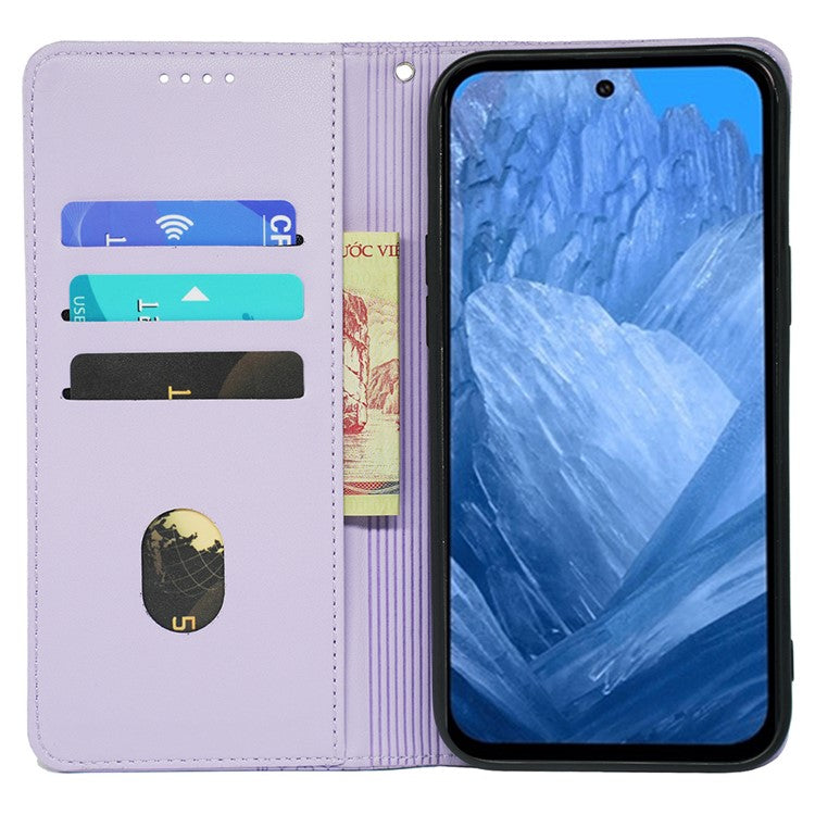 For Google Pixel 8a Case Four-Leaf Clover Leather Flip Phone Cover Stand Wallet - Light Purple