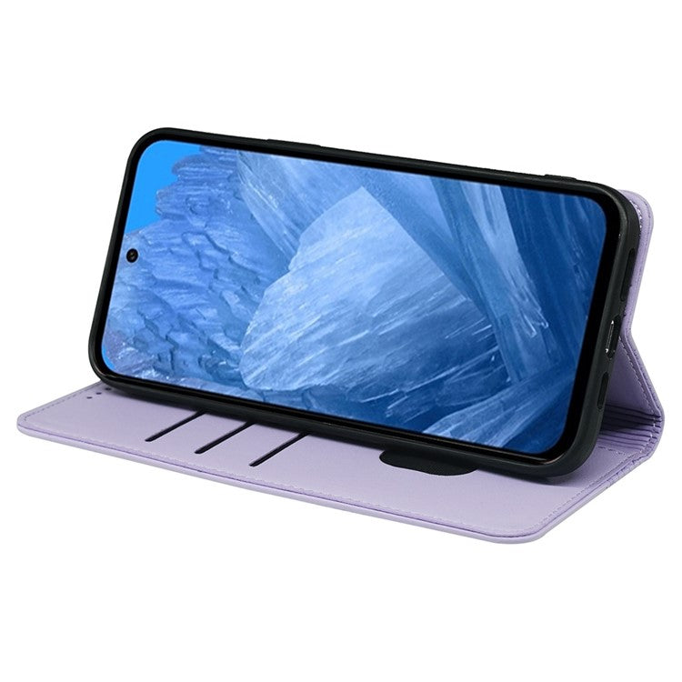 For Google Pixel 8a Case Four-Leaf Clover Leather Flip Phone Cover Stand Wallet - Light Purple