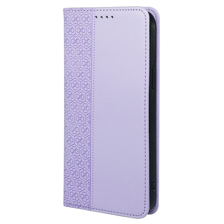For Google Pixel 8a Case Four-Leaf Clover Leather Flip Phone Cover Stand Wallet - Light Purple
