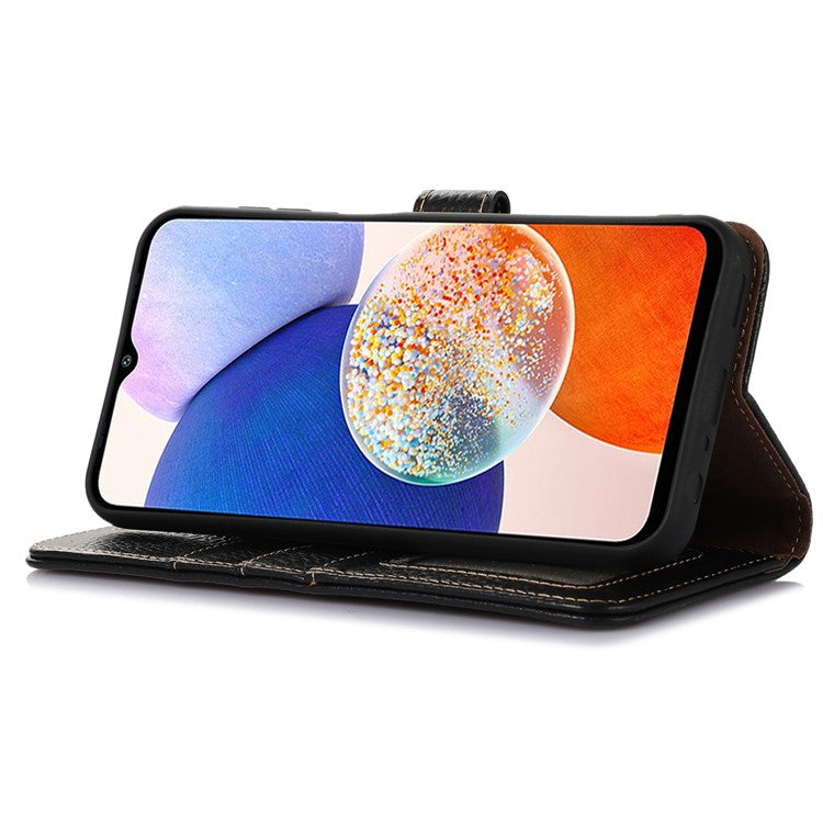 For Samsung Galaxy M35 5G Case RFID Blocking Genuine Cow Leather Phone Cover - Black