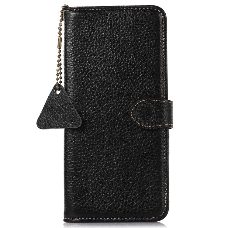 For Samsung Galaxy M35 5G Case RFID Blocking Genuine Cow Leather Phone Cover - Black