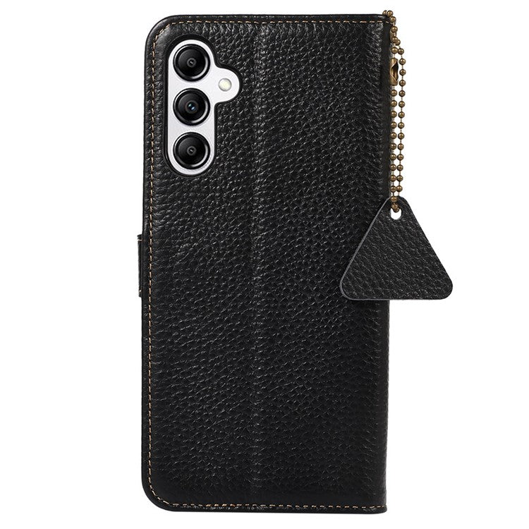 For Samsung Galaxy M35 5G Case RFID Blocking Genuine Cow Leather Phone Cover - Black