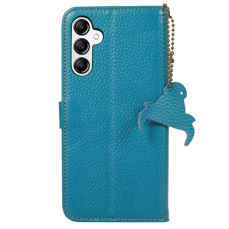 For Samsung Galaxy M35 5G Case RFID Blocking Genuine Cow Leather Phone Cover - Blue