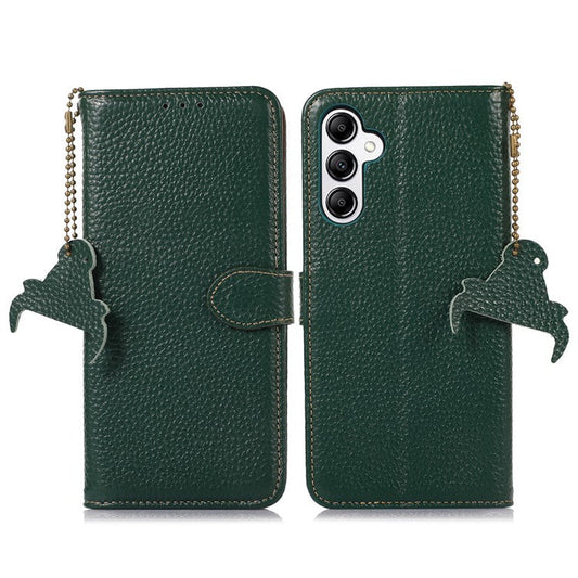 For Samsung Galaxy M35 5G Case RFID Blocking Genuine Cow Leather Phone Cover - Green