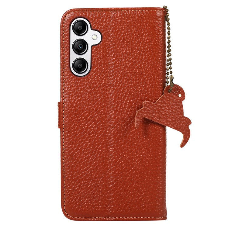 For Samsung Galaxy M35 5G Case RFID Blocking Genuine Cow Leather Phone Cover - Brown