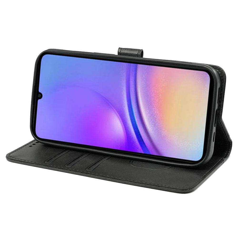 For Samsung Galaxy A06 Case Calf Texture Leather Stand Book Style Phone Cover - Black