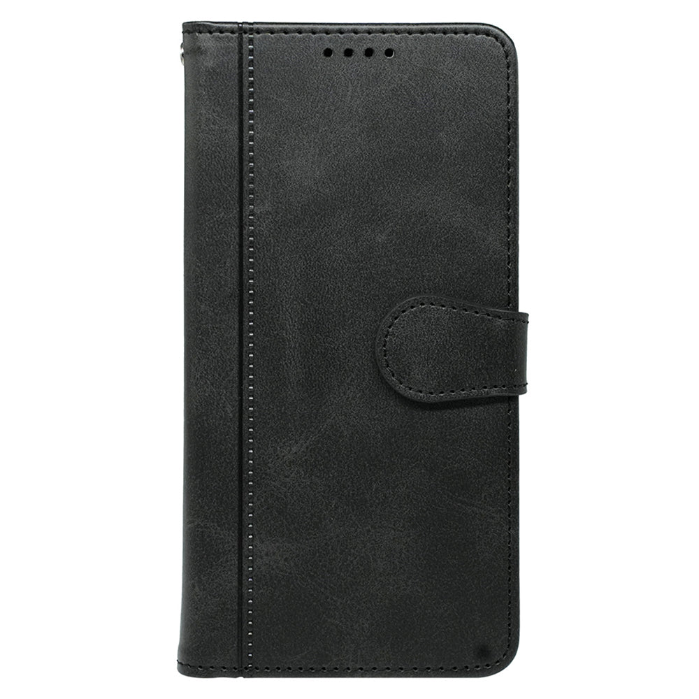 For Samsung Galaxy A06 Case Calf Texture Leather Stand Book Style Phone Cover - Black