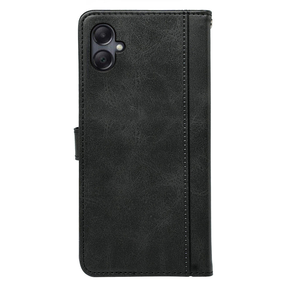 For Samsung Galaxy A06 Case Calf Texture Leather Stand Book Style Phone Cover - Black