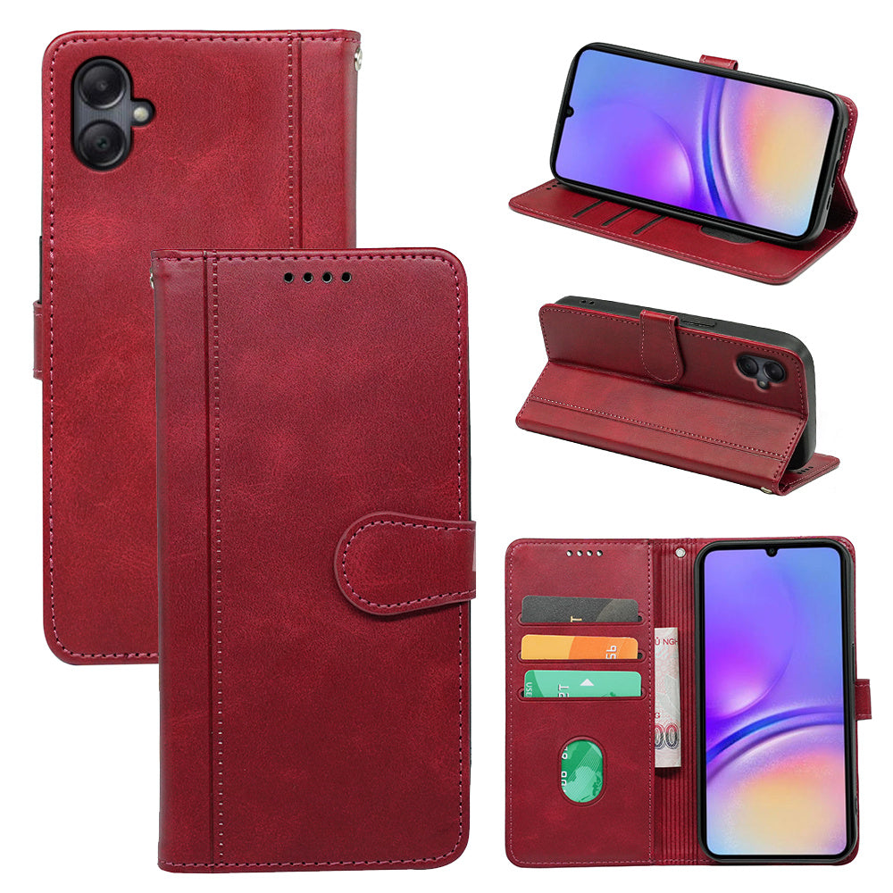 For Samsung Galaxy A06 Case Calf Texture Leather Stand Book Style Phone Cover - Red