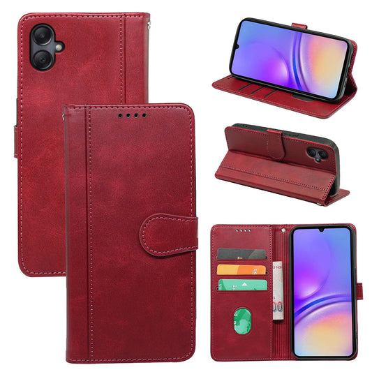 For Samsung Galaxy A06 Case Calf Texture Leather Stand Book Style Phone Cover - Red