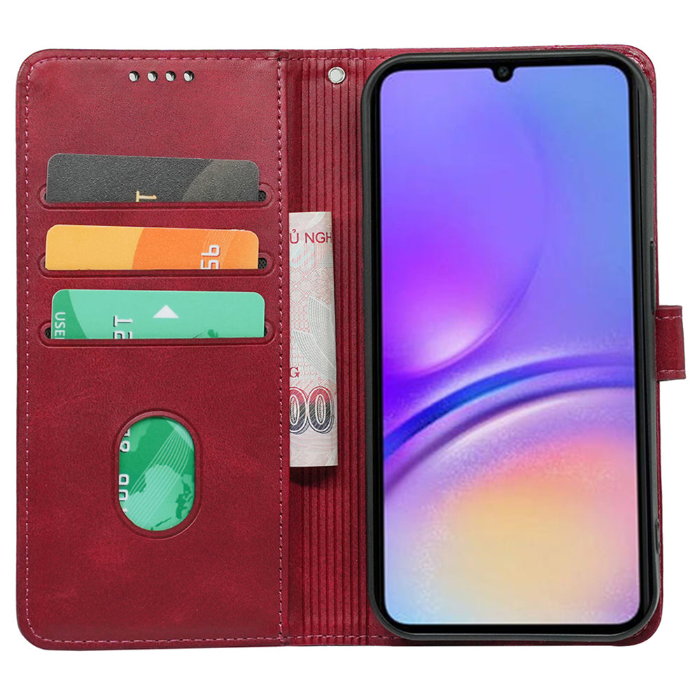 For Samsung Galaxy A06 Case Calf Texture Leather Stand Book Style Phone Cover - Red