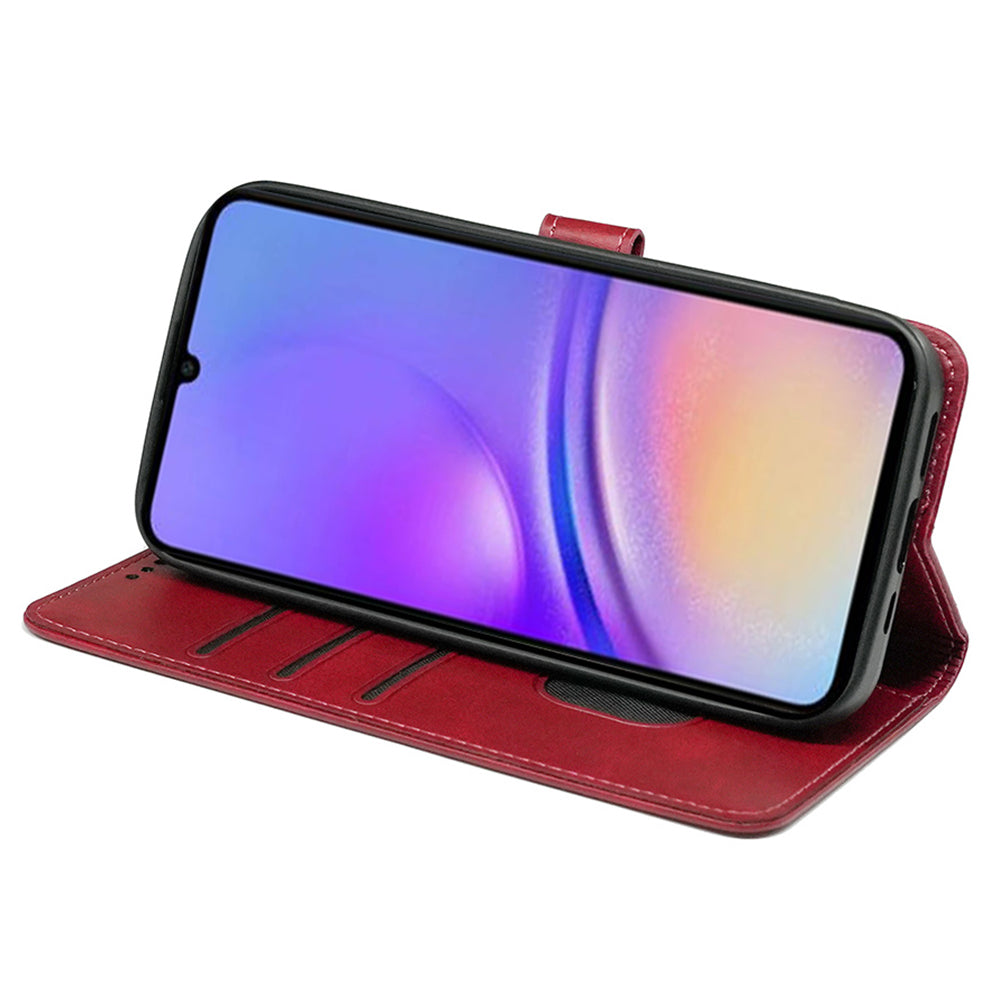 For Samsung Galaxy A06 Case Calf Texture Leather Stand Book Style Phone Cover - Red