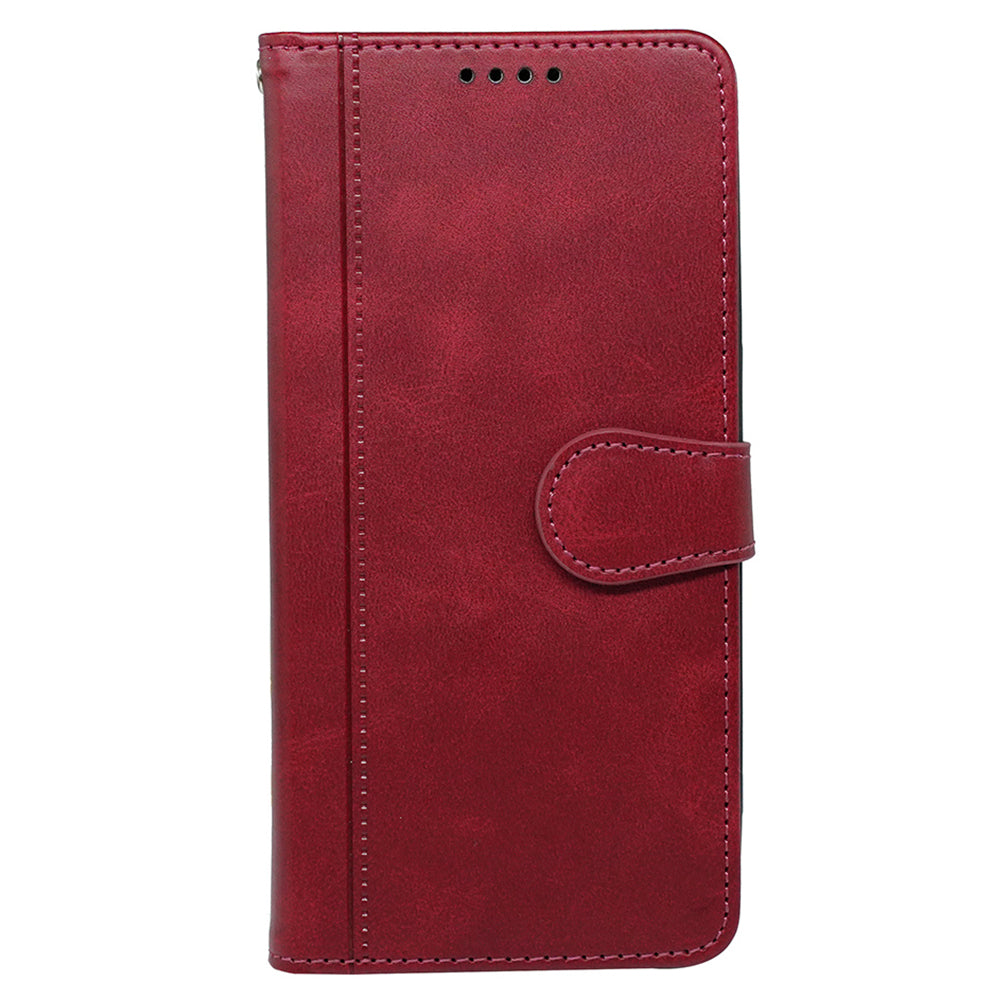 For Samsung Galaxy A06 Case Calf Texture Leather Stand Book Style Phone Cover - Red