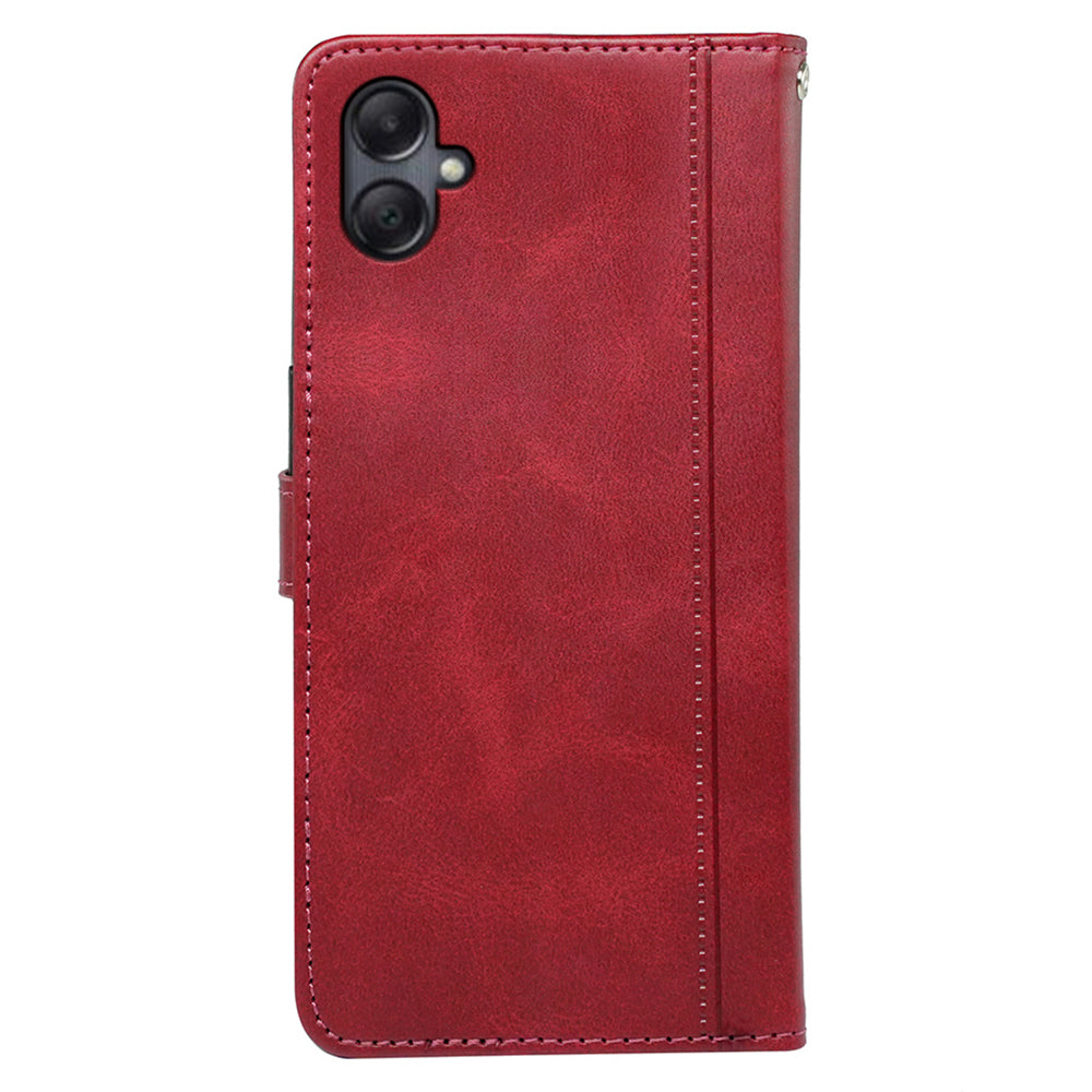 For Samsung Galaxy A06 Case Calf Texture Leather Stand Book Style Phone Cover - Red