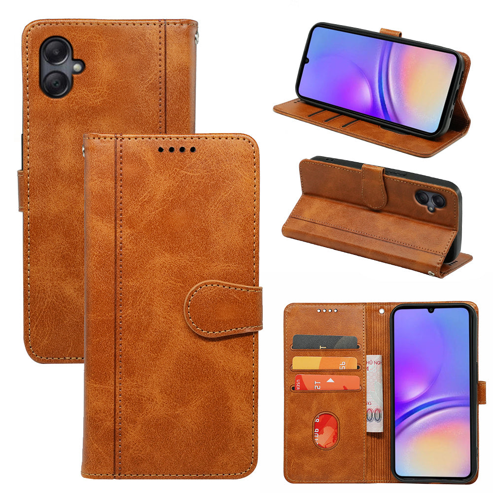 For Samsung Galaxy A06 Case Calf Texture Leather Stand Book Style Phone Cover - Yellow
