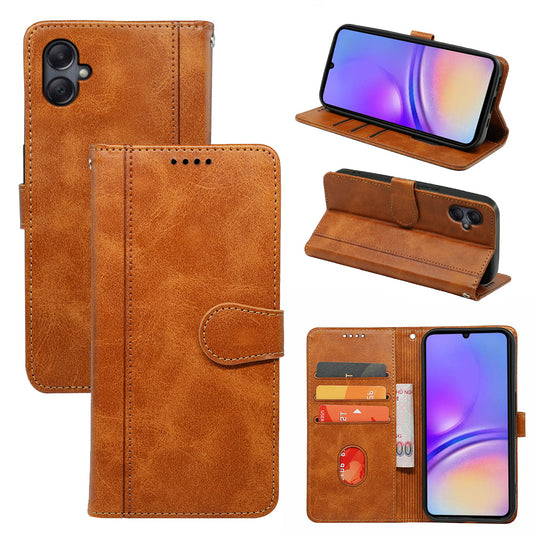 For Samsung Galaxy A06 Case Calf Texture Leather Stand Book Style Phone Cover - Yellow