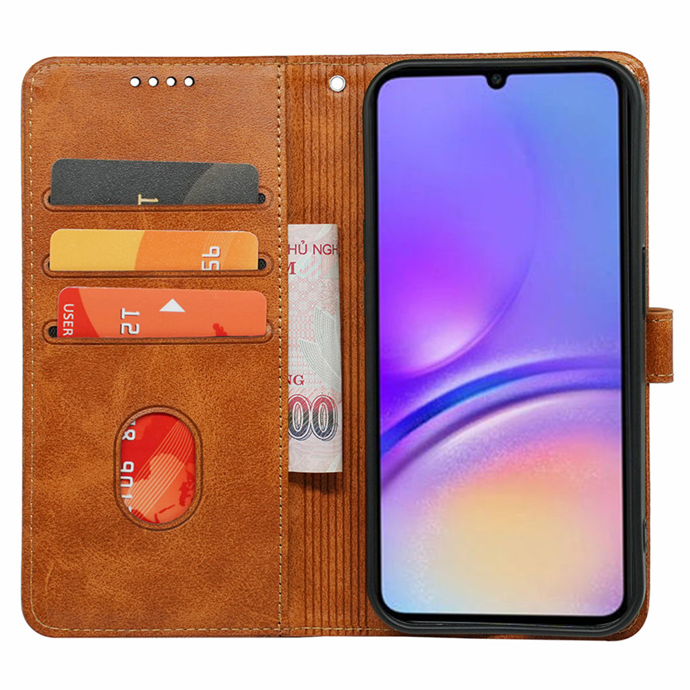 For Samsung Galaxy A06 Case Calf Texture Leather Stand Book Style Phone Cover - Yellow