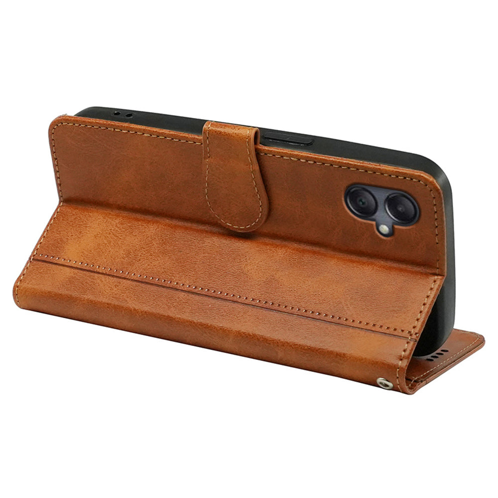 For Samsung Galaxy A06 Case Calf Texture Leather Stand Book Style Phone Cover - Yellow